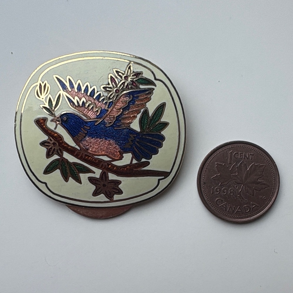 Antique Blue and Green Bird Enamel Pin/Scarf Clip - Picture 5 of 5